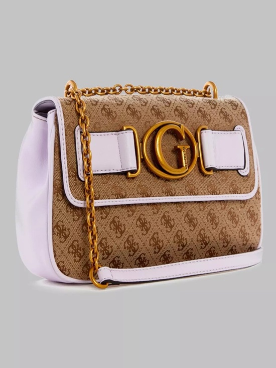 Guess Handbags - Guess Belt-Style Monogram Shoulder Bag in Brown and Light Pink